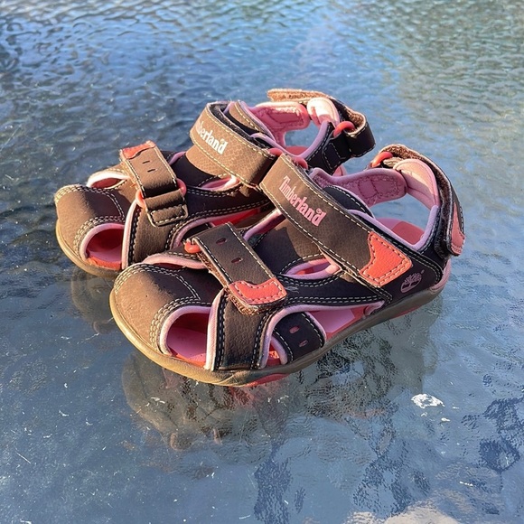 TIMBERLAND Toddler's Mad River Close Toe Sandal Pink & Brown Hiking Sz 9 - Picture 1 of 9